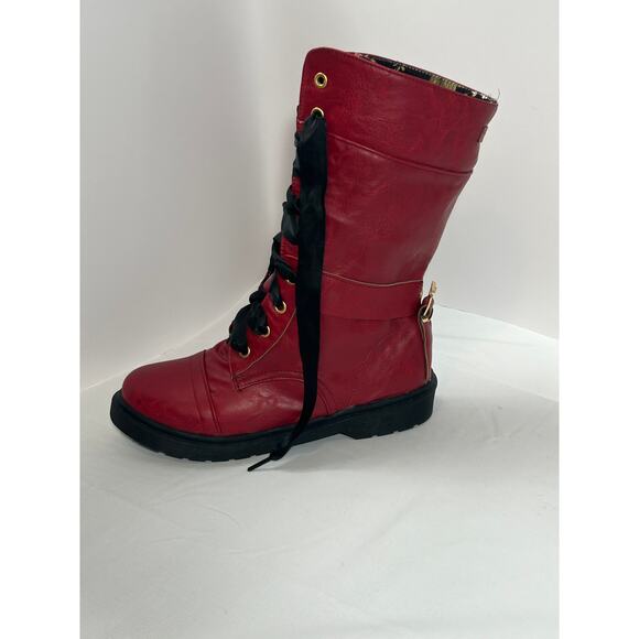 Women's Ribbon Lace up Cuff Floral Combat Boots Size 8.5-9 - Picture 3 of 10